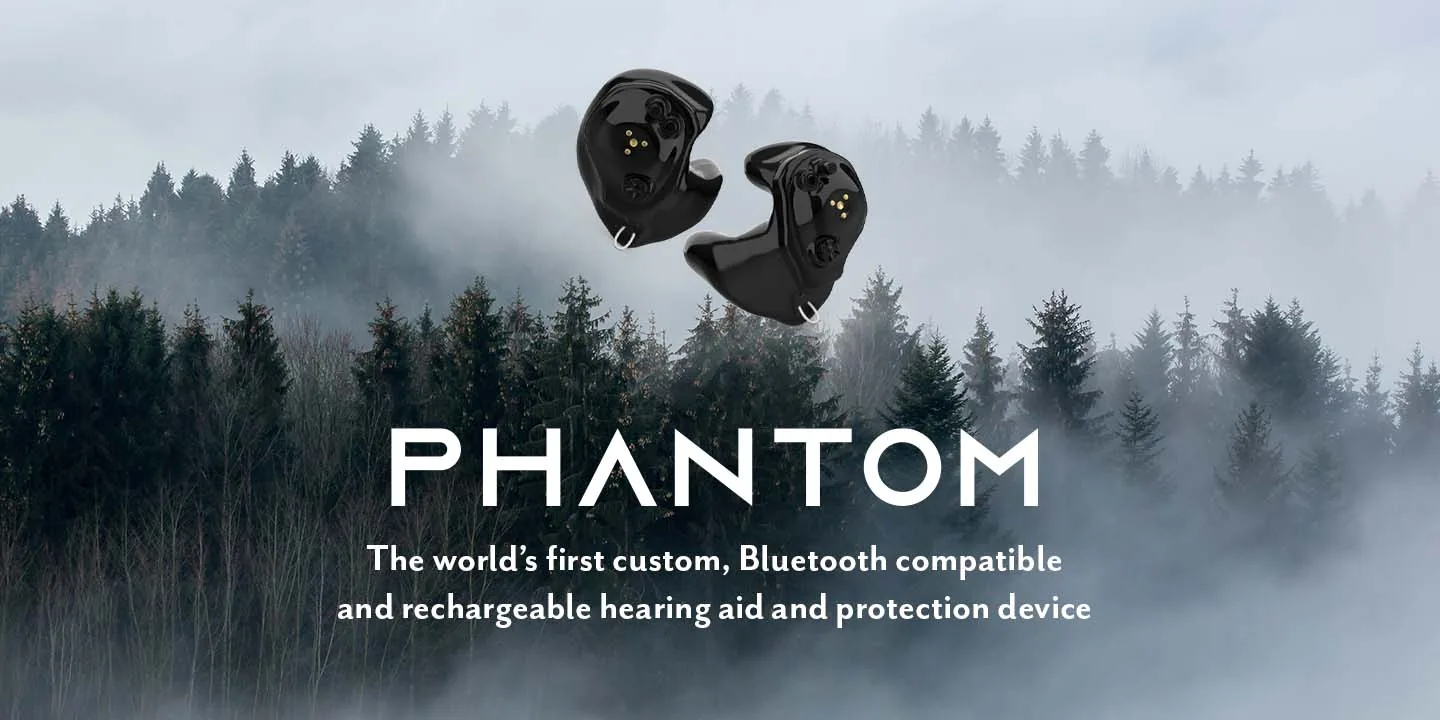 SoundGear Phantom hearing protection technology shown over an outdoor landscape