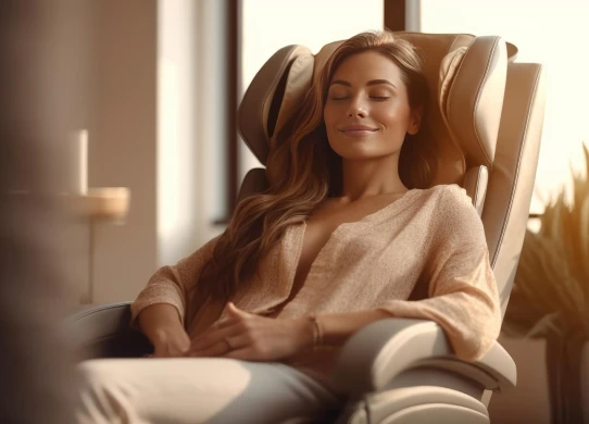 Person relaxing in a spa treatment chair during a calm ear-care experience
